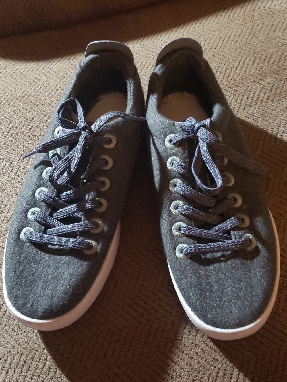 allbirds Men's Dark Gray Wool Lace-Up Sneakers with White Sole